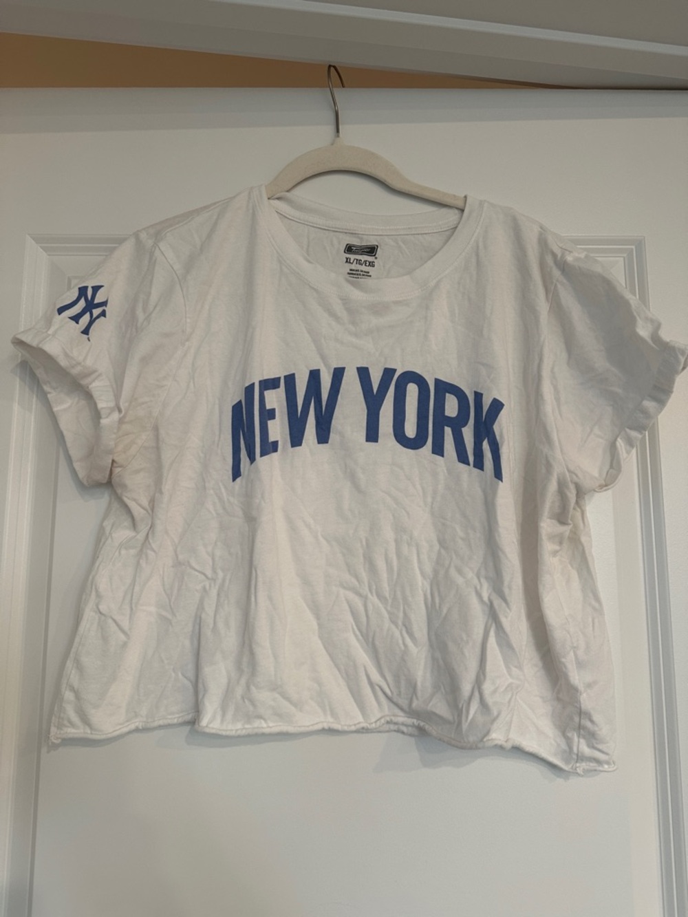 White Short Sleeve Tee with Blue "New York" Graphic